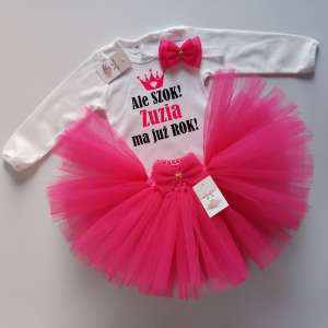 Tutu neonowy róż i body z imieniem