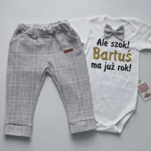 Elegancki komplet dla chłopca na pierwsze urodziny białe body