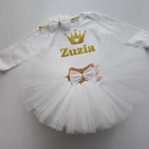 Biały komplet z złotymi dodatkami na urodziny/chrzest