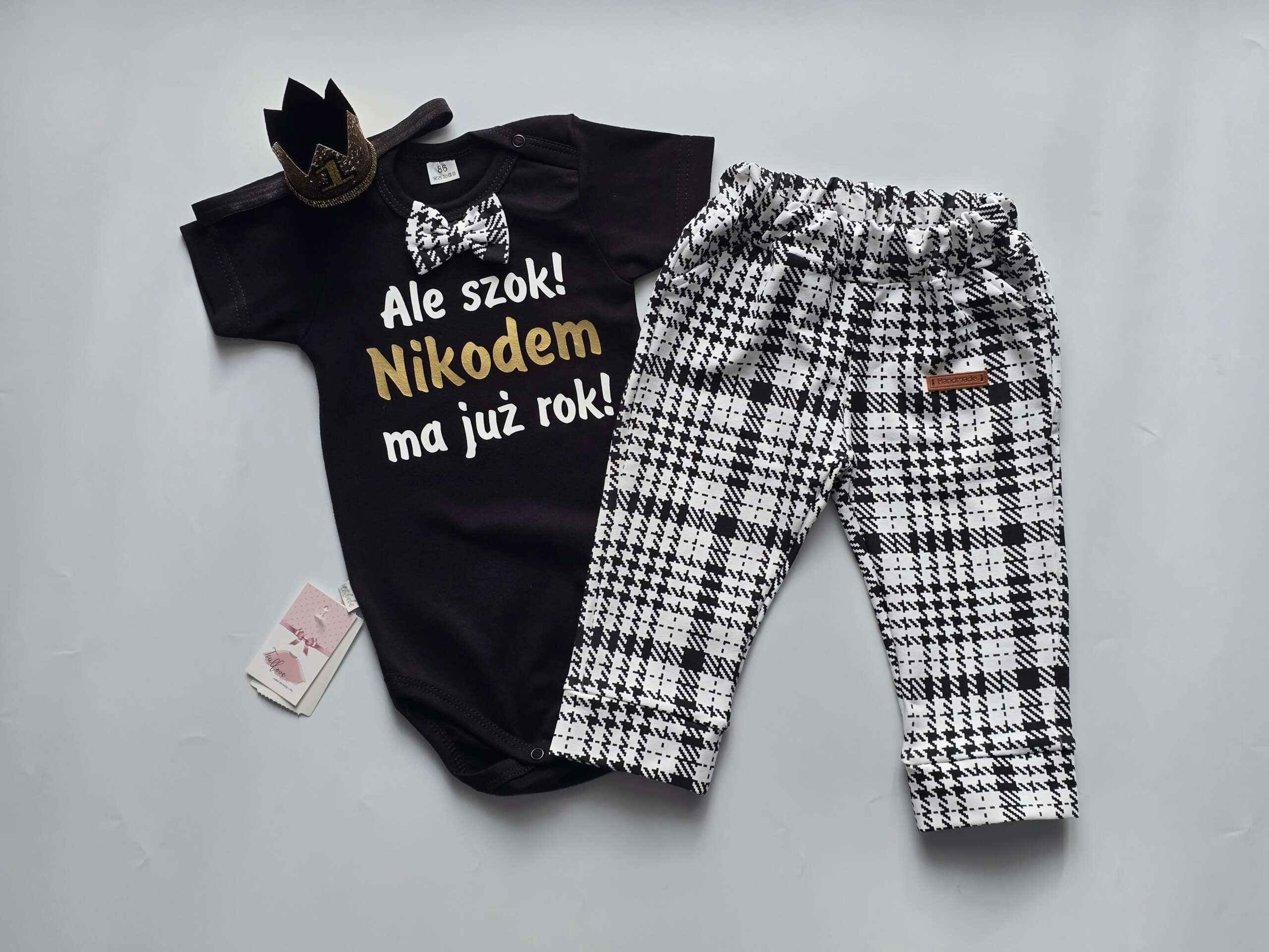 Pepitka komplet urodzinowy chłopięcy - czarne body z imieniem