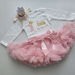 PS02 Komplet na roczek z imieniem spódniczka z falbankami pettiskirt pudrowy róż