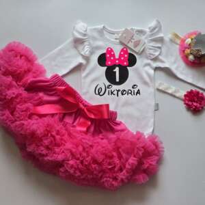 PS07 Komplet na roczek z myszką spódniczka z falbankami pettiskirt fuksja