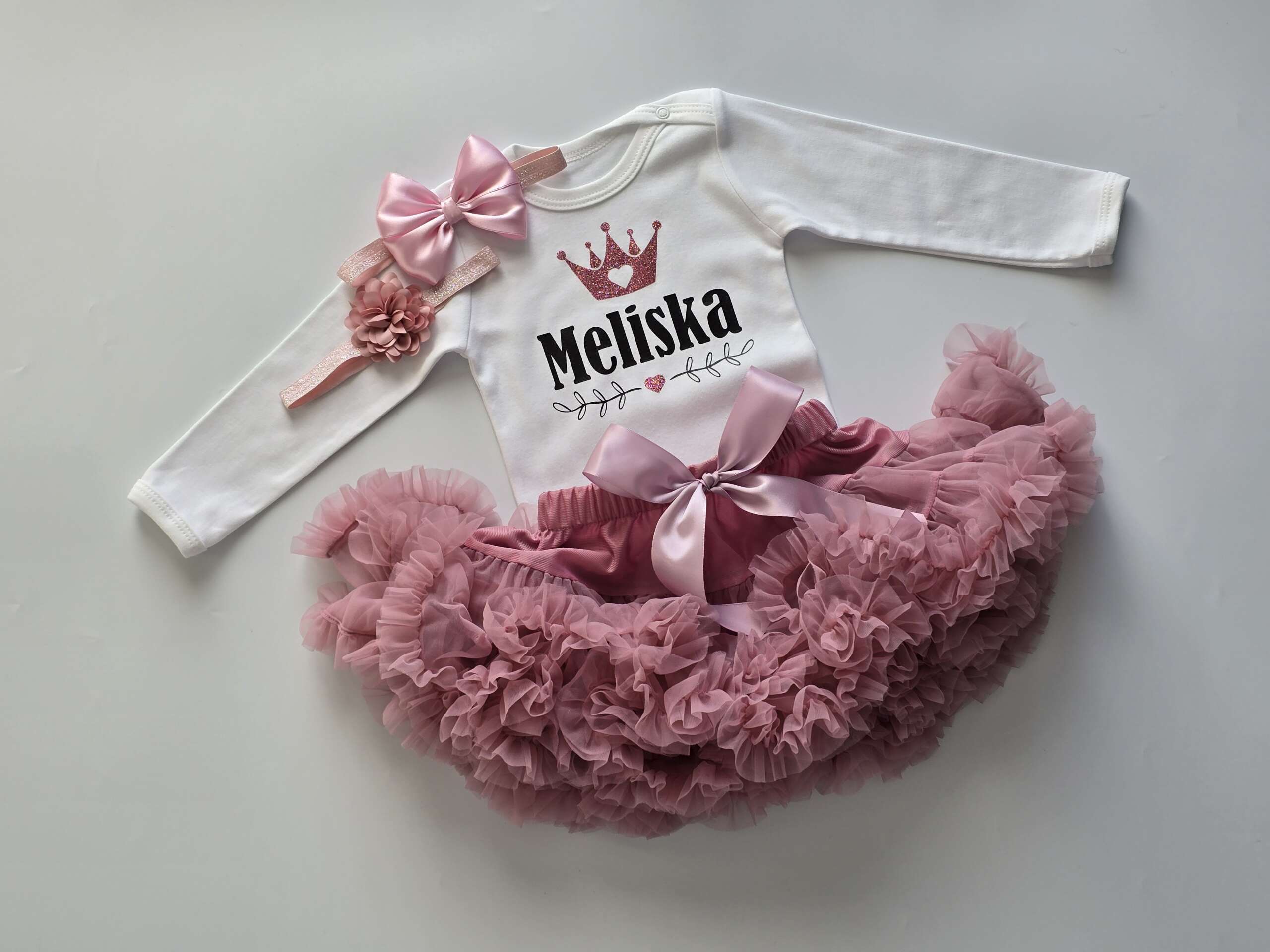 PS28 Komplet dla dziewczynki z imieniem Pettiskirt - brudny róż