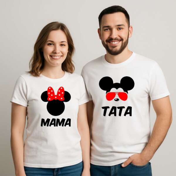Zestaw koszulek dla rodziców myszki MAMA TATA