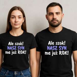 Czarne koszulki dla rodziców na roczek chłopca