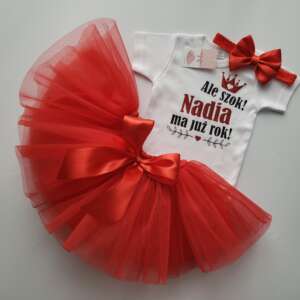 Komplet urodzinowy – Czerwona tiulowa spódniczka + body z napisem