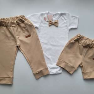 Beżowy zestaw chłopięcy na urodziny, wesele, chrzest