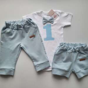 Komplet na roczek błękitne spodnie i body z cyferką