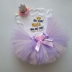 Roczek dziewczynki dwukolorowa tutu (lawenda i delikatny róż) + body