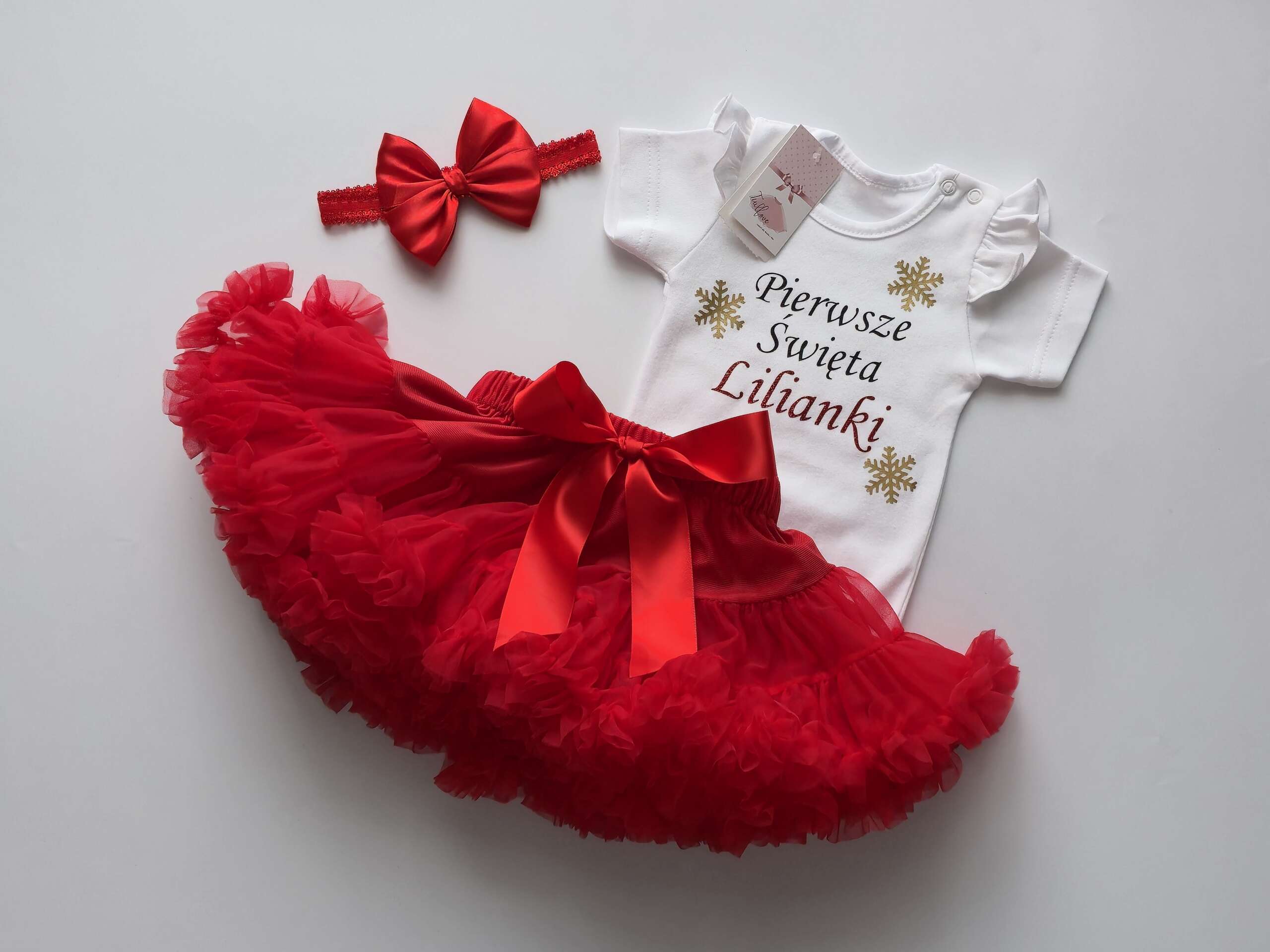 PS10 Komplet na święta dla dziewczynki spódniczka z falbankami pettiskirt czerwona