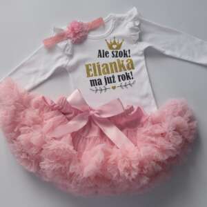 PS39 Ale szok! Pettiskirt pudrowy róż + body z imieniem w brokacie