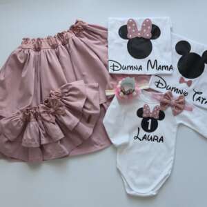 Zestaw rodzinny koszulki dla rodziców, body, spódniczki Mama&Córka brudny róż