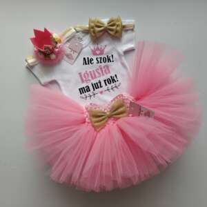 Komplet na roczek z brokatowymi kokardami