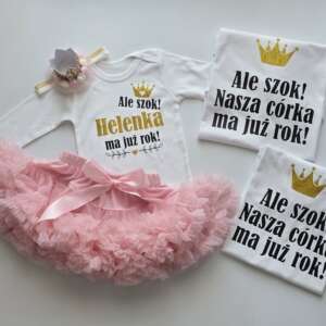 PS42 Zestaw rodzinny urodziny roczek spódniczka z falbankami pettiskirt jasny róż, body i koszulki dla rodziców