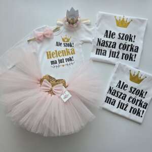 Zestaw rodzinny tutu, body, koszulki dla rodziców - pudrowy róż i złote dodatki