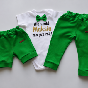 Zielony zestaw urodzinowy body i spodnie